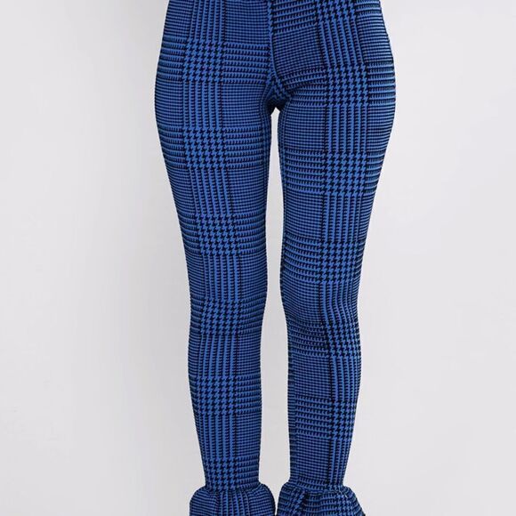 Fashion Nova Double Check Ruffle Pants Black/Blue Size Large - Picture 2 of 11